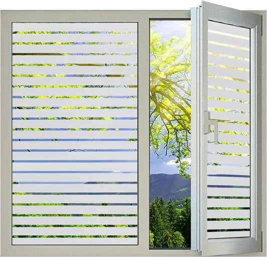 Window Privacy Film with Installation Tools, Stripe Window Film, Static Cling, Anti UV, Heat Control, Ideal for Home Shower Office Glass Door (Stripes Pattern, 45.2X314.9Inch)