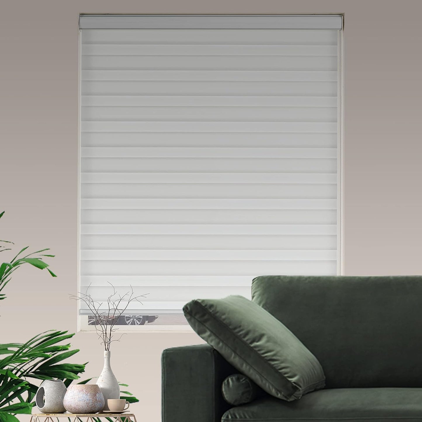 Zebra Roller Shades, Dual Layer Roll Up Blind for Living Room, Semi Sheer Shades Window Privacy Light Control for Day and Night, (Maximum Height 72inch, White Color, Width 31 inch)