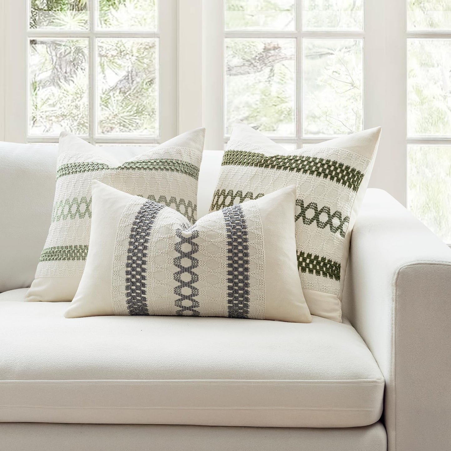 MIULEE Set of 2 Gray Boho Decorative Lumbar Pillow Covers 12x20 Inch Farmhouse Rustic Couch Throw Pillows Modern Cotton Cushion Covers Retro Cute Macrame Woven Home Decor for Bed Sofa Chair