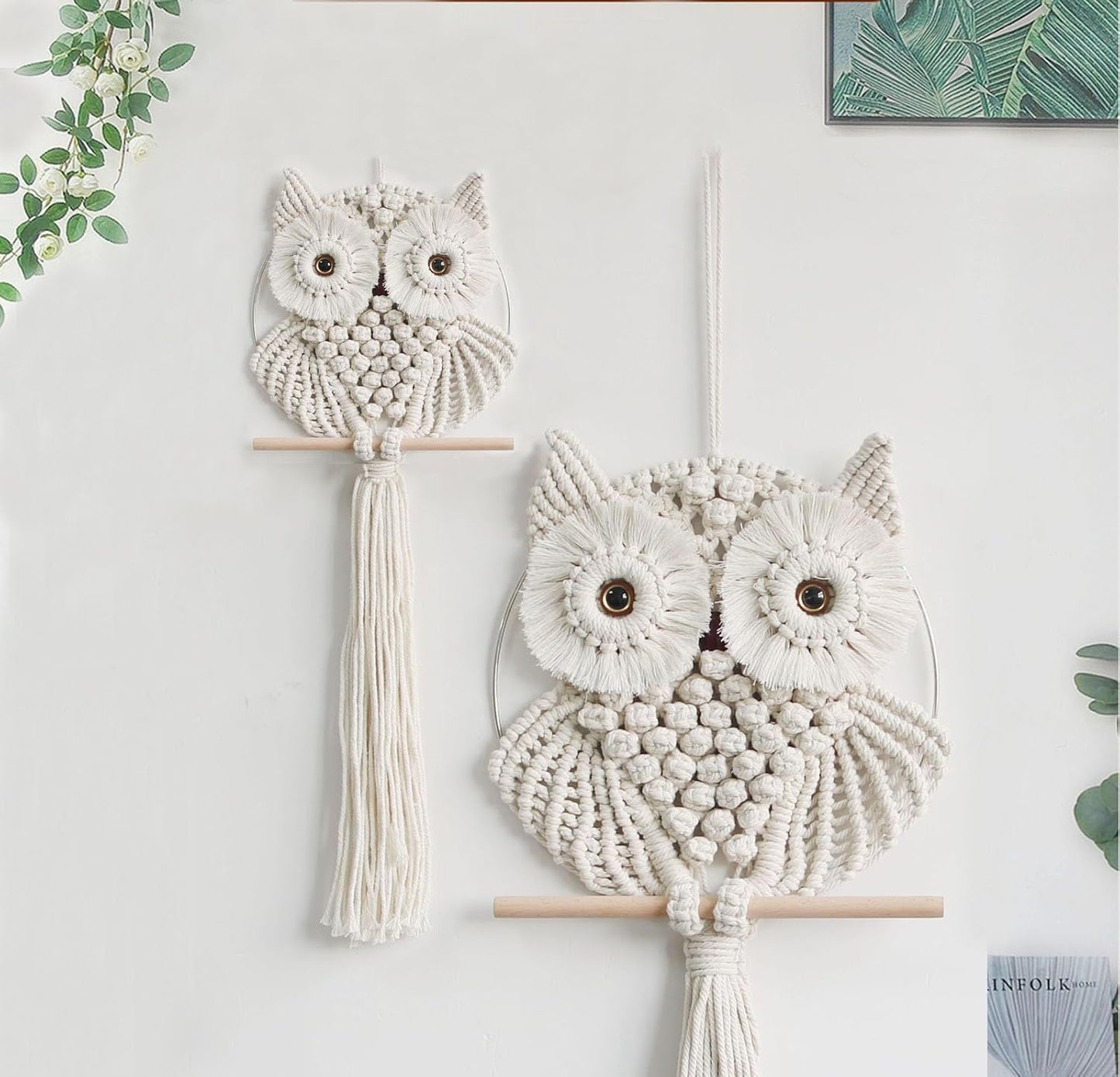 Owl Macrame Wall Hanging-Hand Woven Boho Tapestry-Macrame Wall Decor -Owl Decor for Bedroom, Living Room, Nursery (Beige-Large)