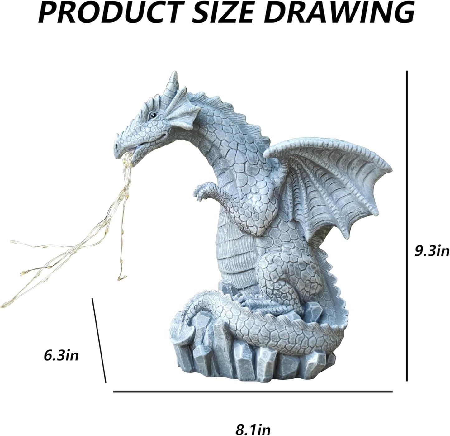 Dragon Solar Garden Statues Outdoor Decoration with LED Light Strings,Dragon Figurine Solar Lights Lawn Décor,Outside Statue Ornament for Patio, Balcony, Yard,Unique Gifts for Mom Grandma