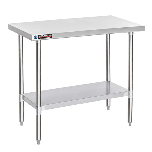 DuraSteel 30x48 Stainless Steel Work Table - NSF Commercial Prep Metal Table - Outdoor Pizza Oven Stand w/Under Shelf - Kitchen Island Laundry Utility Garage Microwave Stand Large Rolling Storage Cart