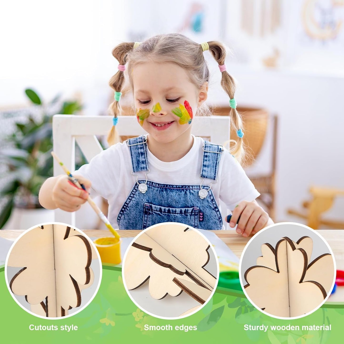 COCHIE DIY 3D Flower Spring Wood Crafts to Paint for Kids Adults, Paintable Unfinished Wooden Slices for Craft, Flowers Cutouts Ornaments for Painting Decorations (24 PCS)