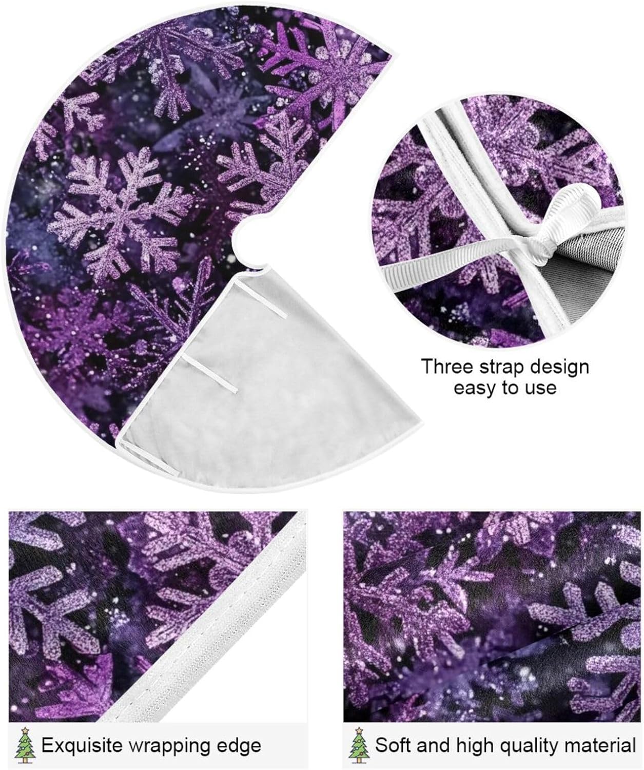 Christmas Purple Snowflake Party Tree Skirt, Seasonal Tree Mat Holiday Party Supplies Ornaments Indoor Outdoor Decorations for Tabletop Trees 35.4 Inches