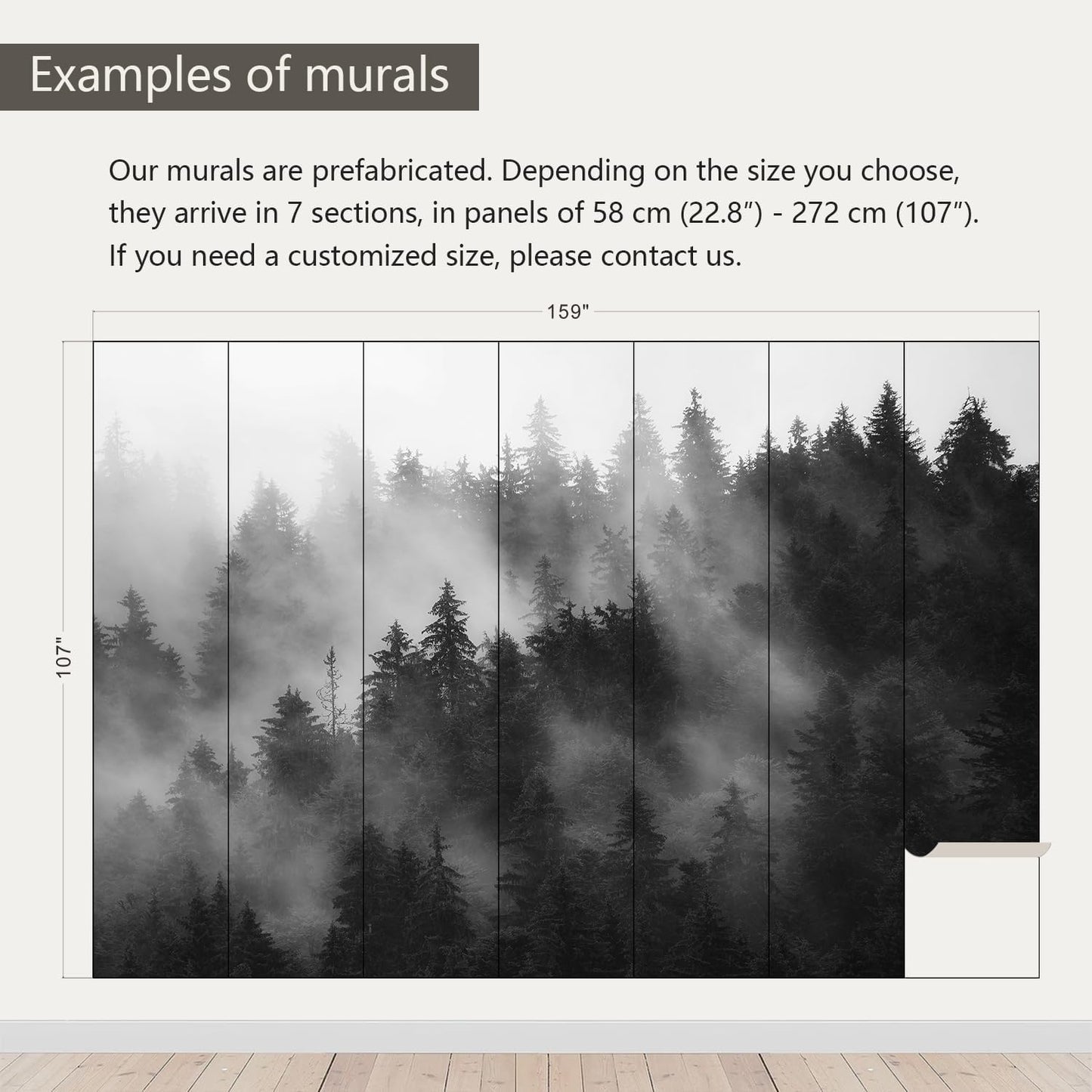 AFZEVEB-Dark Misty Forest Wallpaper Wall murals for Bedroom 159"x107" (Not Peel and Stick)