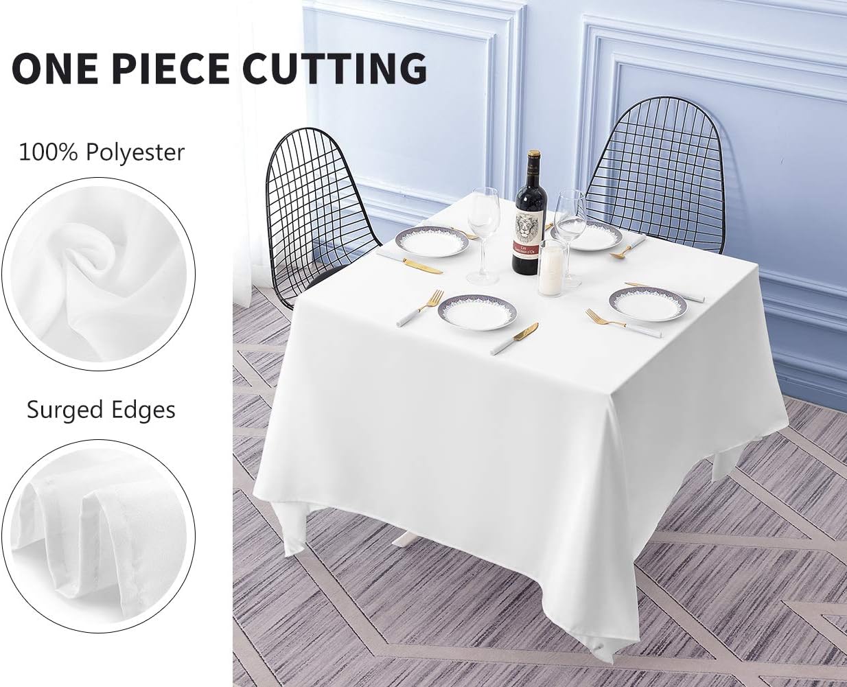 Surmente White Square Tablecloth-52x52 Inch Table Cloth for Small Square Tables,Washable Polyester Table Cover for Weddings, Banquets, or Restaurants