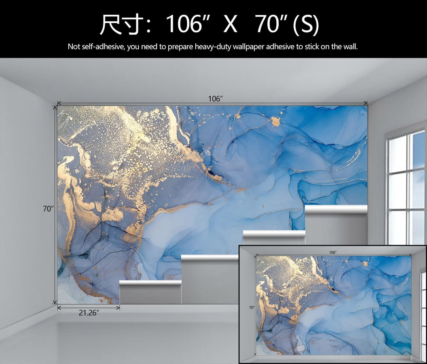 Blue and Gold Marble Wallpaper Abstract Art Background Wall Mural (Not Peel and Stick)