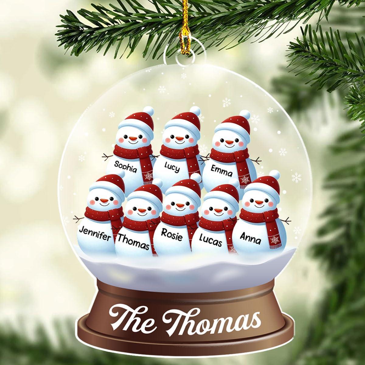 Personalized Family Christmas Acrylic Ornament 2024 - Custom Name Snowman Family Members up to 10 People, Snow Globe Ornament Gifts for Family Tree Decoration (A03, 2 Names)