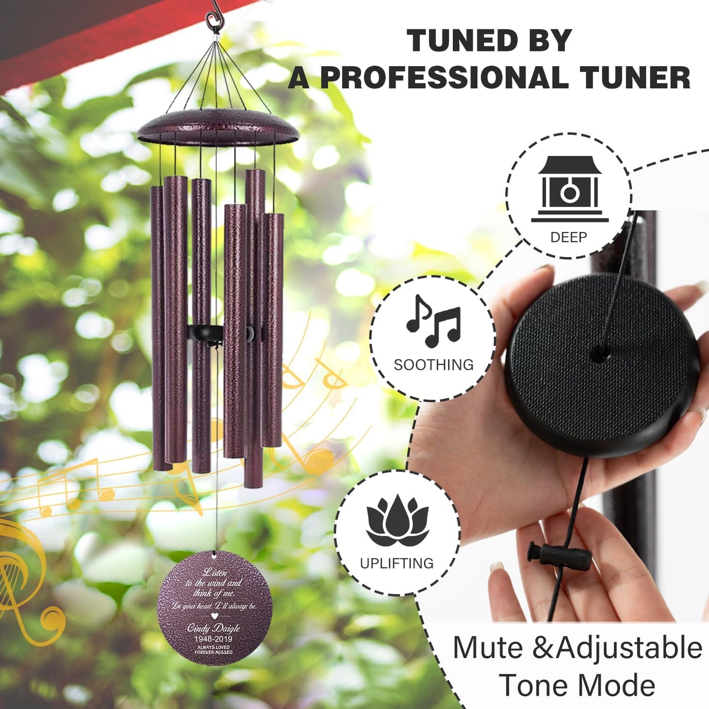 ASTARIN 36" Large Deep Tone Personalized Sympathy Wind Chimes, Memorial Wind Chime for Loss of Mother Father Loved One, Bereavement Gifts Decor Outdoor Patio Garden Graveyard(Produced in USA)