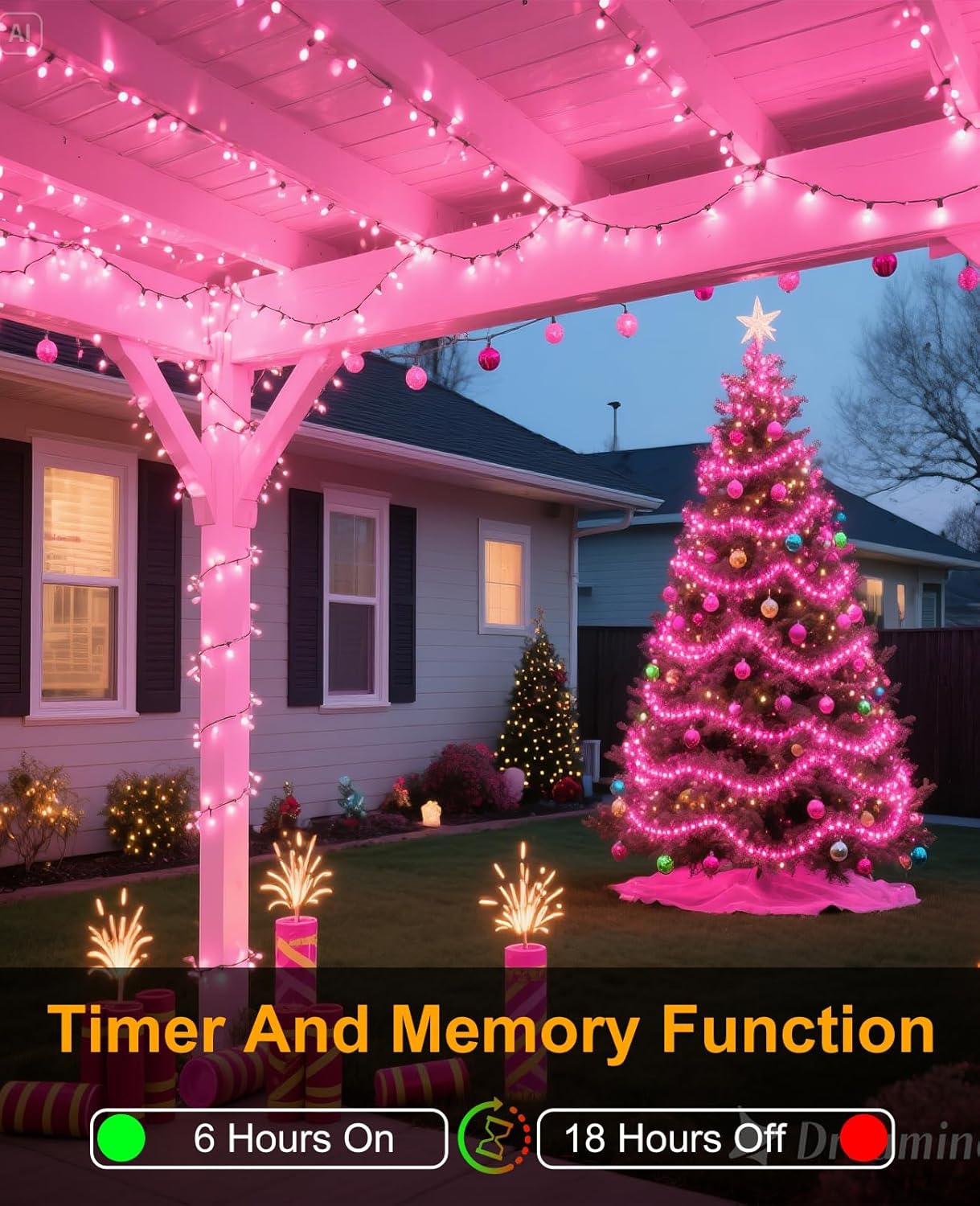 Christmas Lights Outdoor, 80FT 240 LED Christmas Tree Lights, Waterproof & 8 Modes & Timer, Connectable Green Wire String Light for Indoor Home Garden Xmas Party Holiday Decorations, Pink