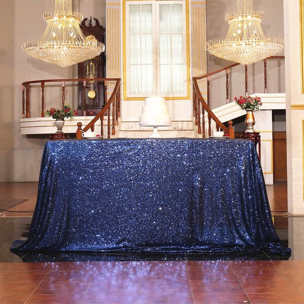 SquarePie Sequin Tablecloth 50 x 72 Inch Navy Blue Sparkly Table Linen for Wedding Party