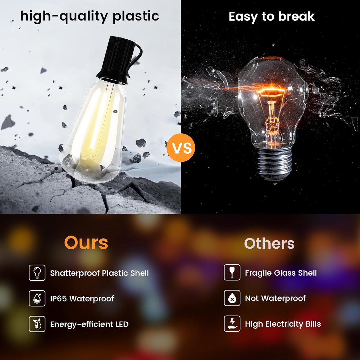 OHLUX 60FT Solar Globe String Lights Outdoor, Shatterproof Solar Patio Lights with Remote, 27 Dimmable ST38 LED Filament Bulbs, 2200K Soft Warm White Edison Hanging Light for Outside Canopy Deck