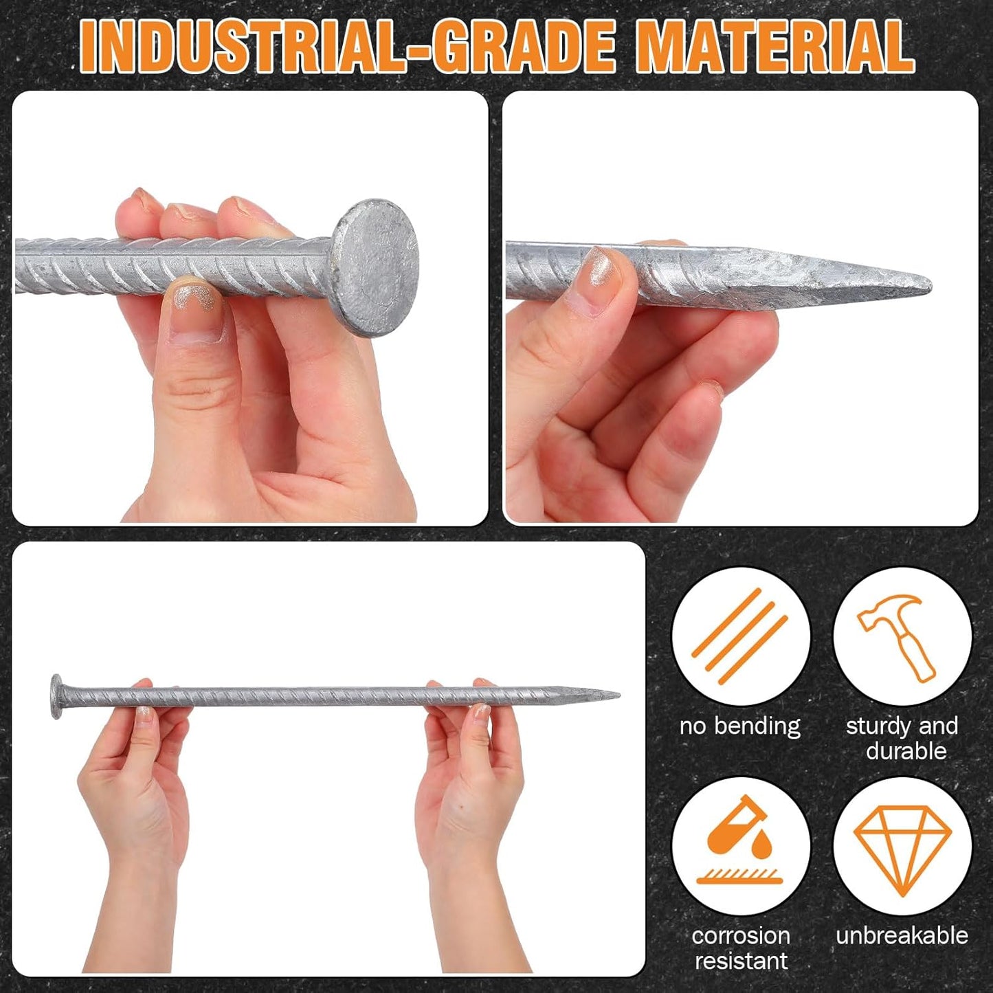 Tandefio 24 Pcs 14 inch Rebar Stakes, 1/2 Inch Diameter Threaded Galvanized Steel Ground Anchors Plant Support Garden Stakes, Heavy Duty Metal Landscape Spikes for Speed Bump Tent