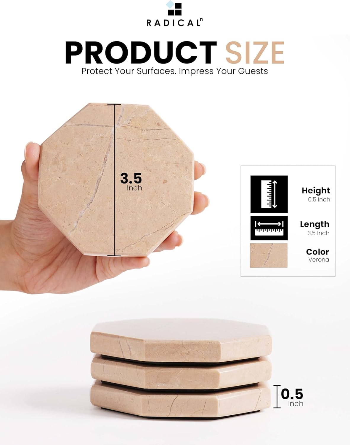 Radicaln Marble Coasters Star 3.5" Inches Verona Handmade Drink Coasters Set of 6 for Coffee Table, Car Cup Holders & Bar Use, Ideal Coffee Table Decor