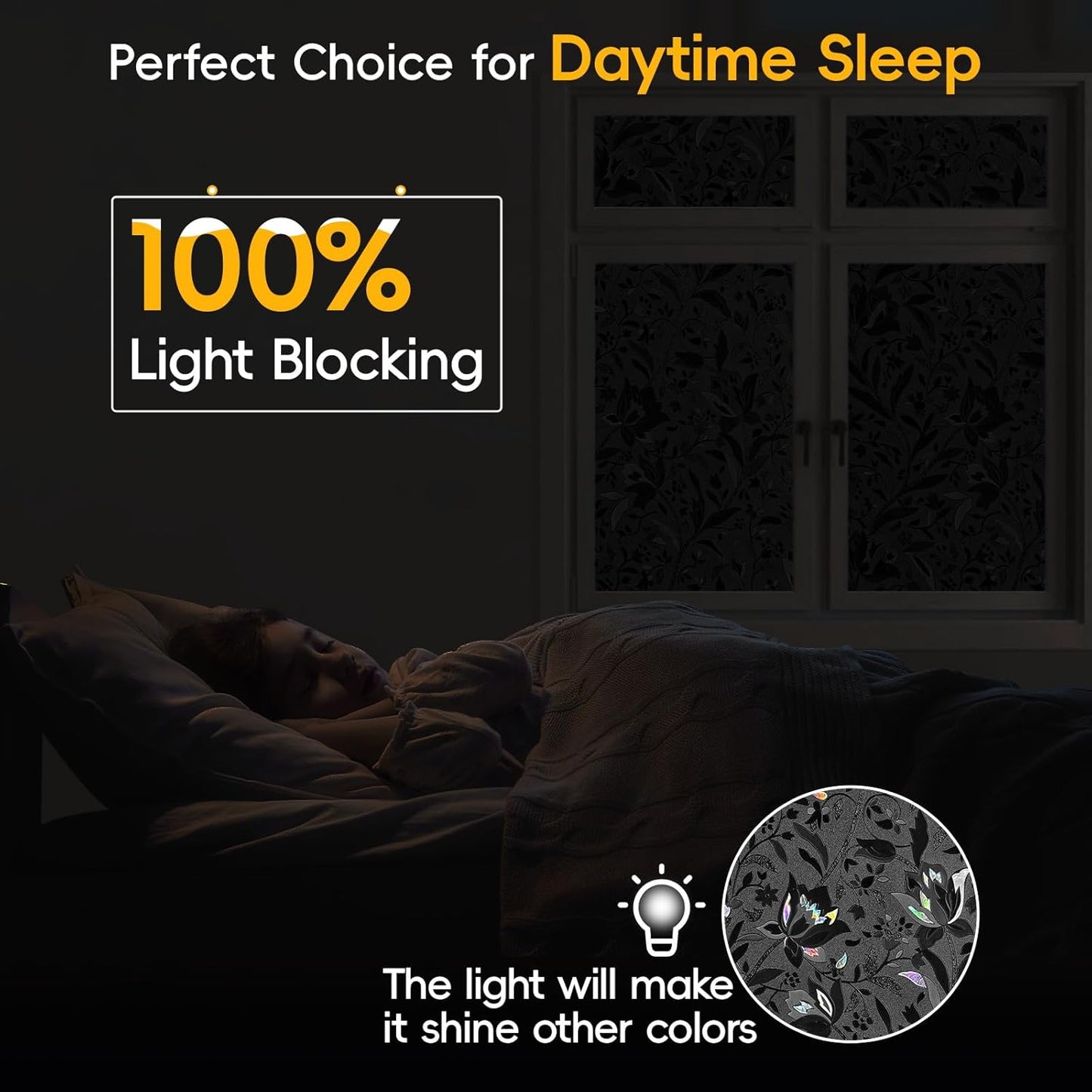 Total Blackout Privacy Film Radiance with Tools - Room Darkening Window Tint in Static Cling - Black Out Window Replacement - 23.6" x 78.74" (4 Pack)