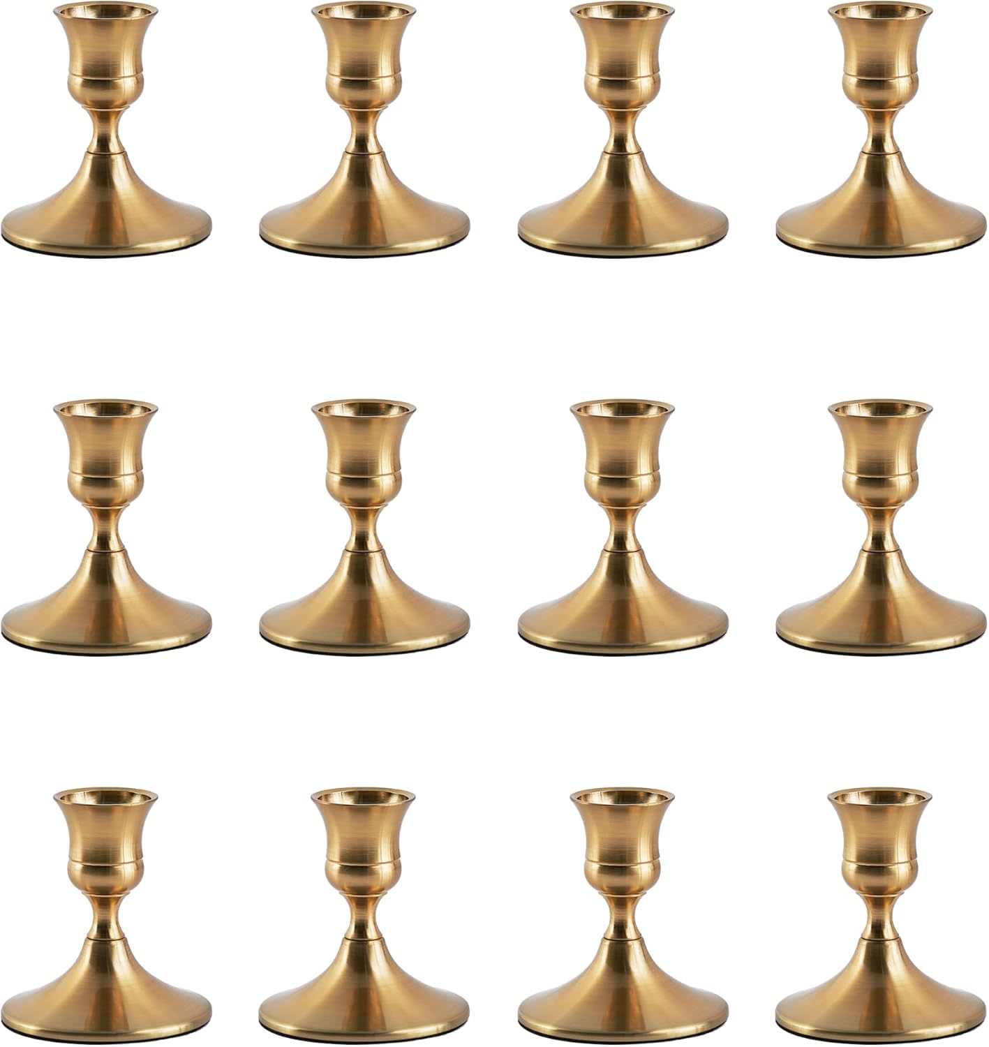 Gold Taper Candle Holder, Brass Candlestick Holders, Vintage Metal for Table Centerpieces Wedding Christmas Decor (Gold, 12 Pcs)