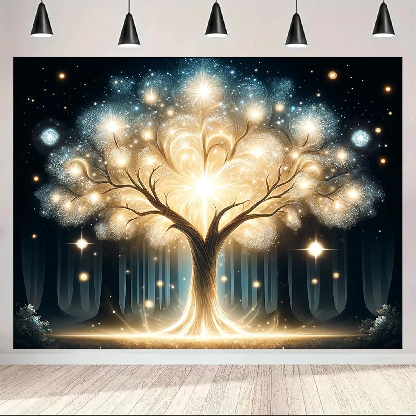 BlissYard Glowing Spirit Tree UV Black Light Tapestry 78x59 Inches Art Color Neon Light Background Bedroom Living Room Wall Party Decoration Fantasy Magical Forest Luminous Tree of Life Backdrop