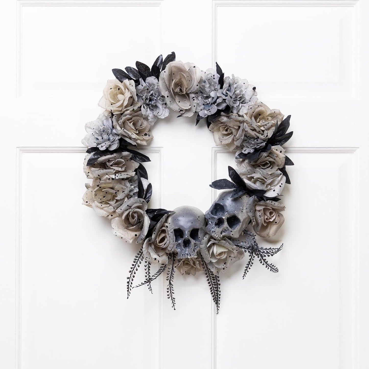 Northlight Double Skull and Roses Artificial Halloween Wreath- 16" - Unlit