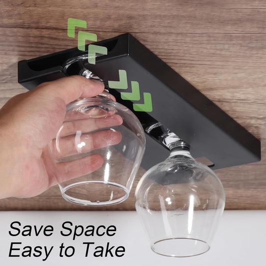 2Pcs Wine Glass Holder，Stemware Rack Plastic Punch-free Hanging Under Cabinet for Bar,Kitchen and Restaurant (black)