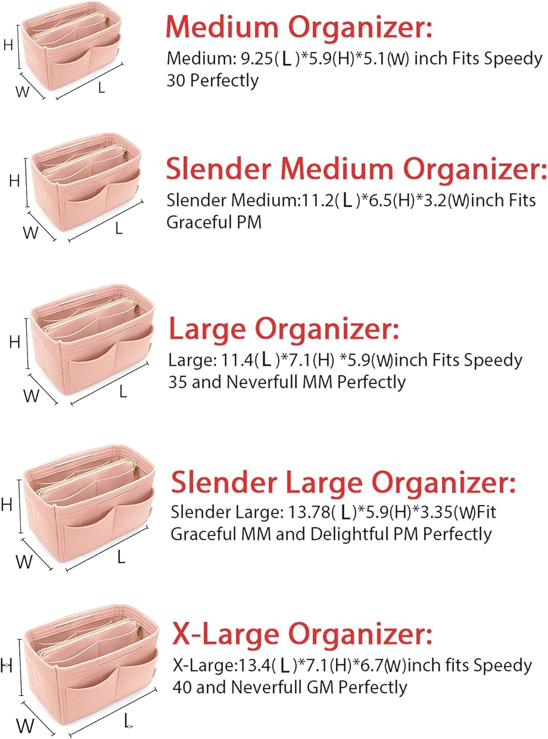 LEXSION Felt Purse Bag Organizer Insert with zipper Bag Tote Shaper Fit Speedy Neverful PM MM