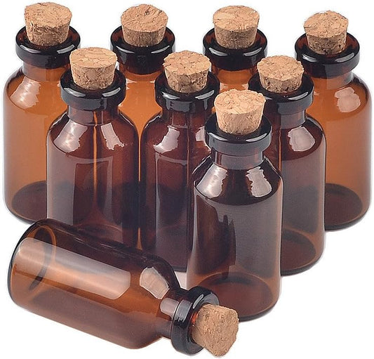 18x40x7mm 5ml Mini Brown Glass Jars with Cork Empty Tiny Glass Jars Gift 5ml Glass Bottles Vials 12units (12, 5ML)