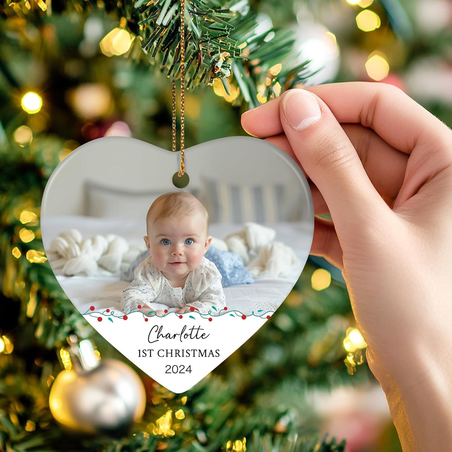Baby's First Christmas Ornament 2025, Personalized Photo Christmas Ornaments, Custom Name Keepsake Ornament for Newborn Baby, New Baby Gift, Ceramic Christmas Tree Ornament
