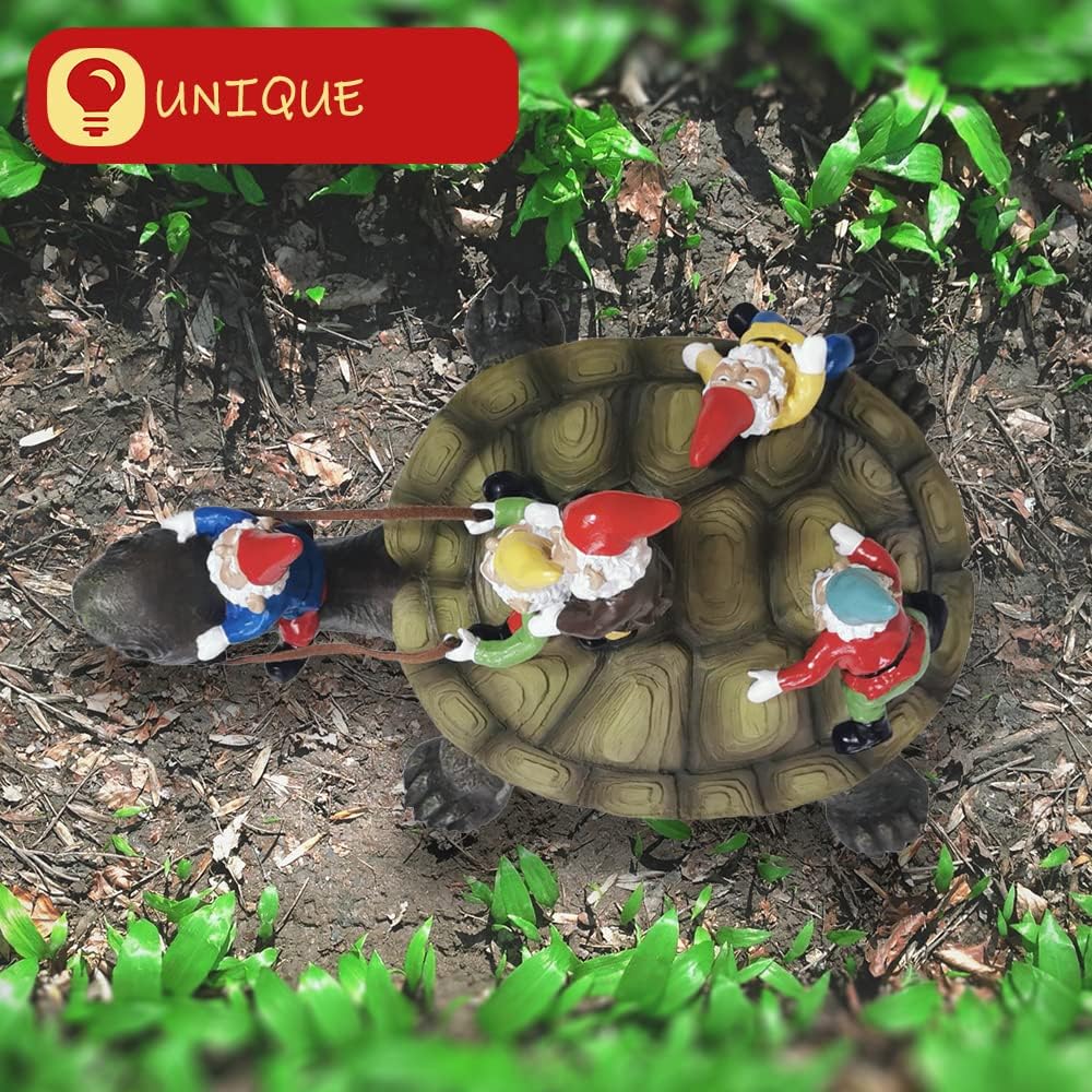 Sunthus Garden Gnome Turtle Statues Yard Art Resin Figurine Decorations Outdoor Garden Décor