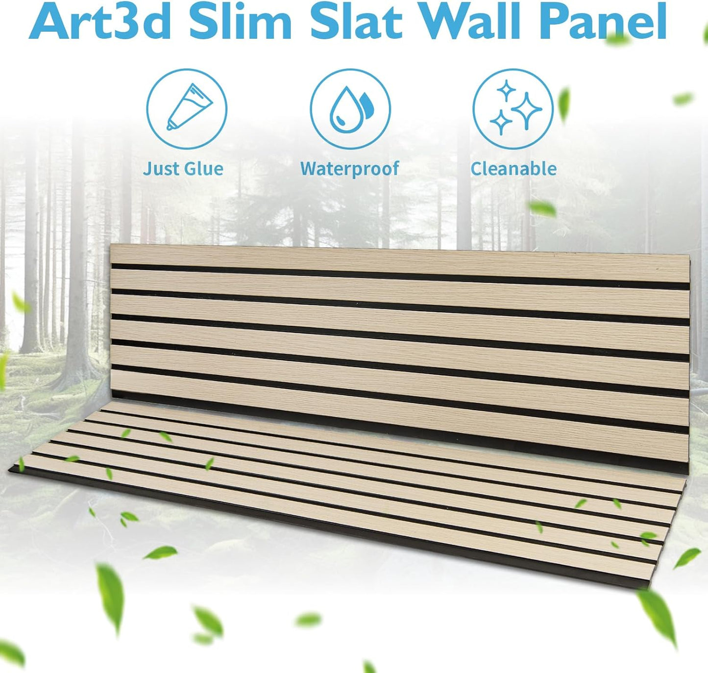 Art3d 4-Pack Glue-On Six-Grid Wainscoting Panel for Interior Wall Decor - 104 x 12 Inch Polystyrene Ultralight Slim Slat Wall Panels for Living Room Bedroom, Oak