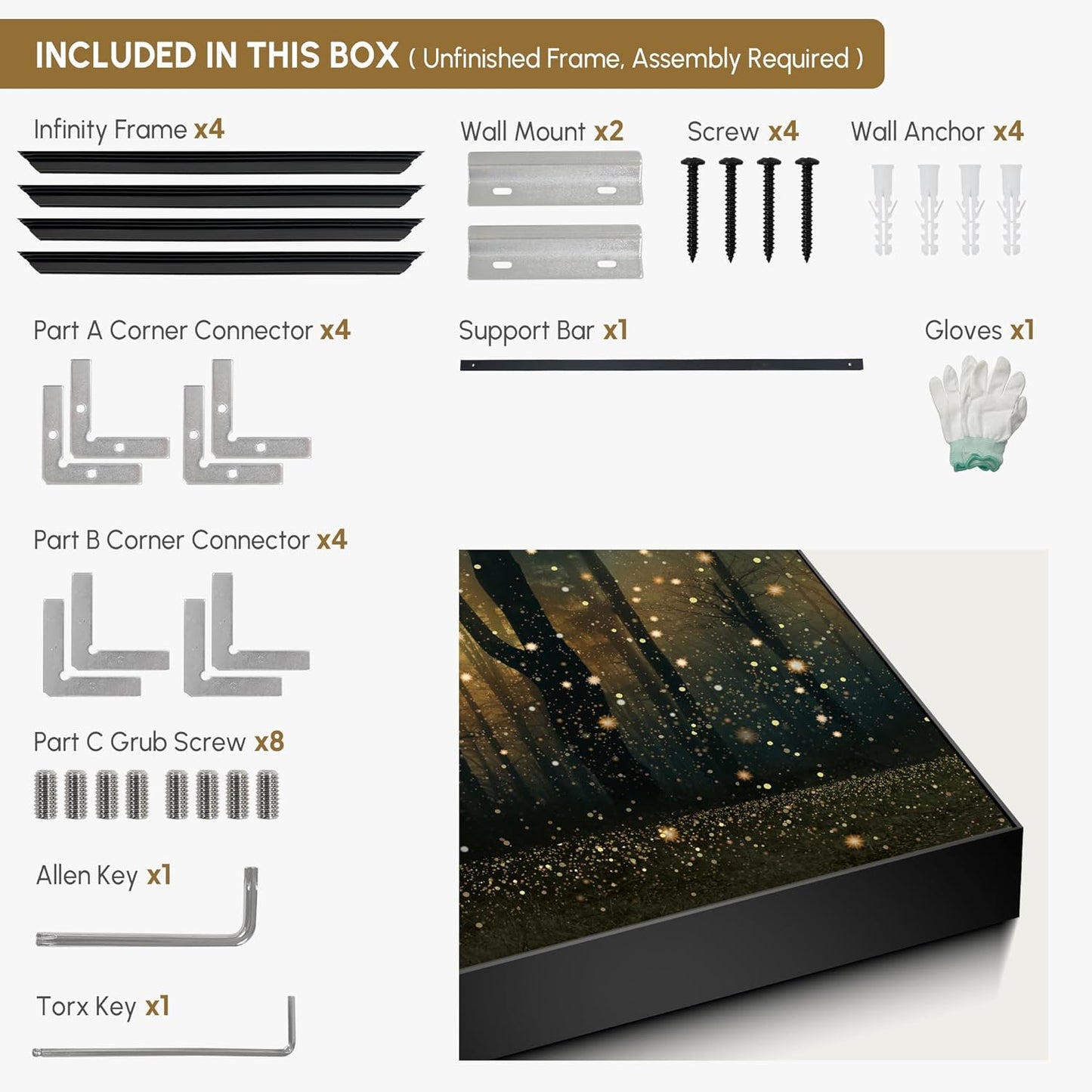 SIGNWIN 36"x72" Extra Large Framed Wall Art Magical Firefly Forest at Twilight, Enchanted Nature Scene for Home Living Room Bedroom Decor (Frame Assembly Required)