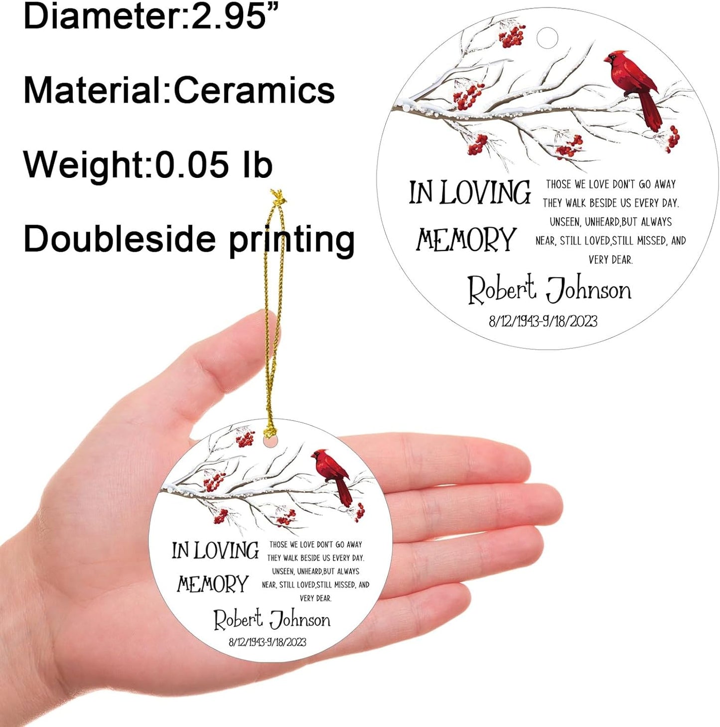 Personalized Christmas Ornaments,Double-Sided Ceramics Picture & Photo Custom Memorial Ornament - Memorial Ornaments 2025 - Hanging Customized Xmas Ornament for Christmas Tree