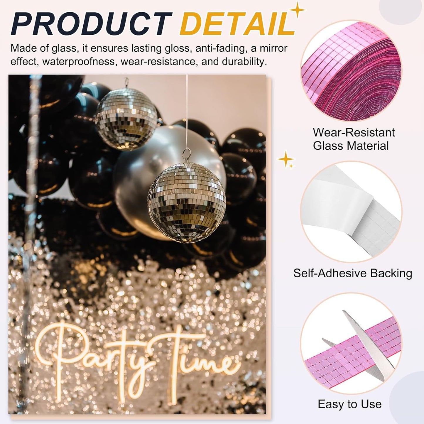 PATIKIL 5x5mm Self Adhesive Mirrors Mosaic Tiles, 10000 Pcs Square Mini Glass Mosaic Disco Tile Sticker for DIY Craft Disco Ball Party Decoration, Pink