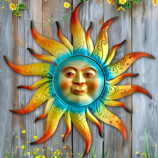Metal Sun Wall Art Decor - 17.3 inches Outdoor Wall Decor,Sun Face Sculpture for Garden Farmhouse Yard Patio Fence Living Room Bedroom Gift Idea for Family Friends