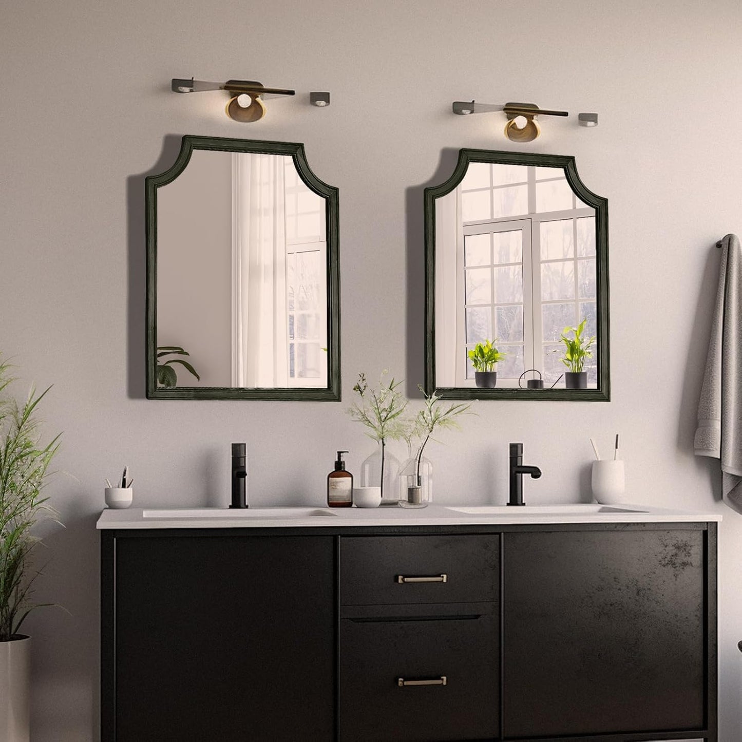 WallBeyond Scalloped Wood Mirror for Wall Decor 16x20 Inch Black Small Bathroom Vanity Rectangle Mirror for Hallway Bedroom Living Room(Black)