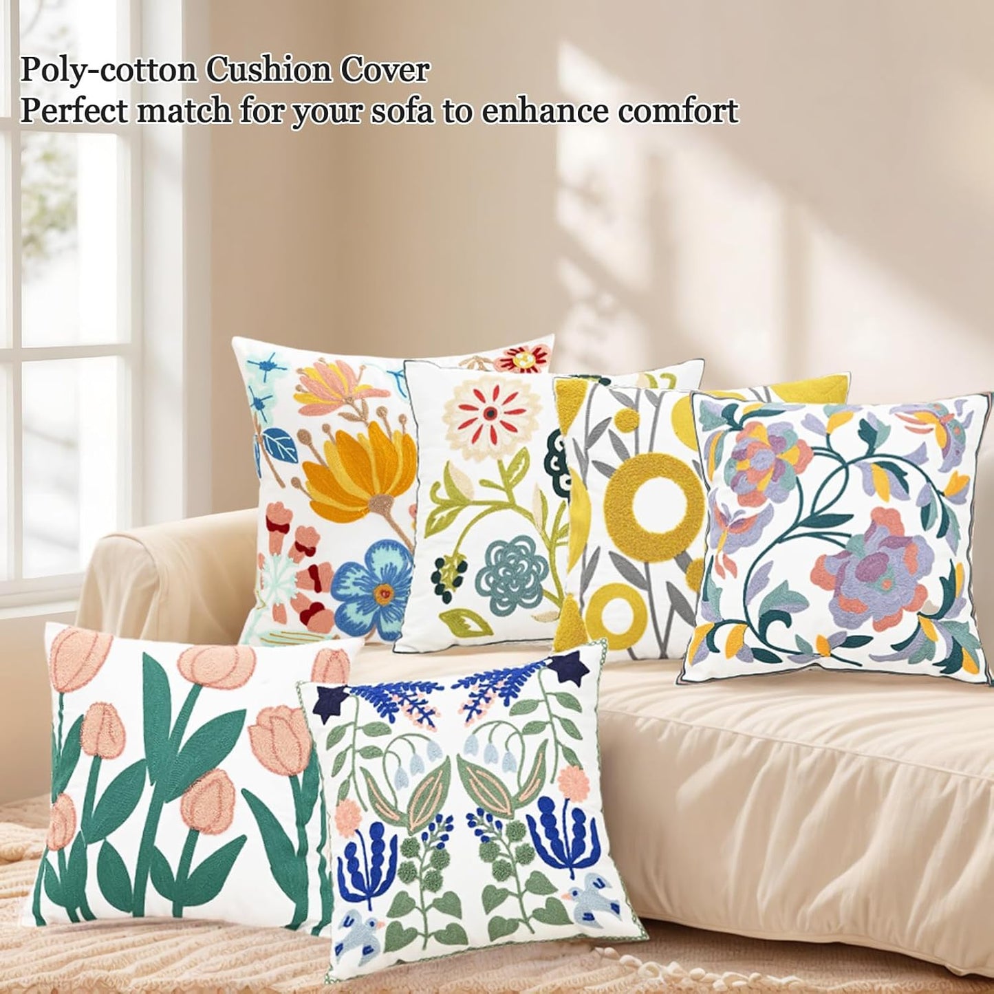 Embroidered Pillow Case Spring Soft Throw Pillow Cover Modern Decorative Cushion Covers for Sofa Living Room Couch Bed Botanical Splendor