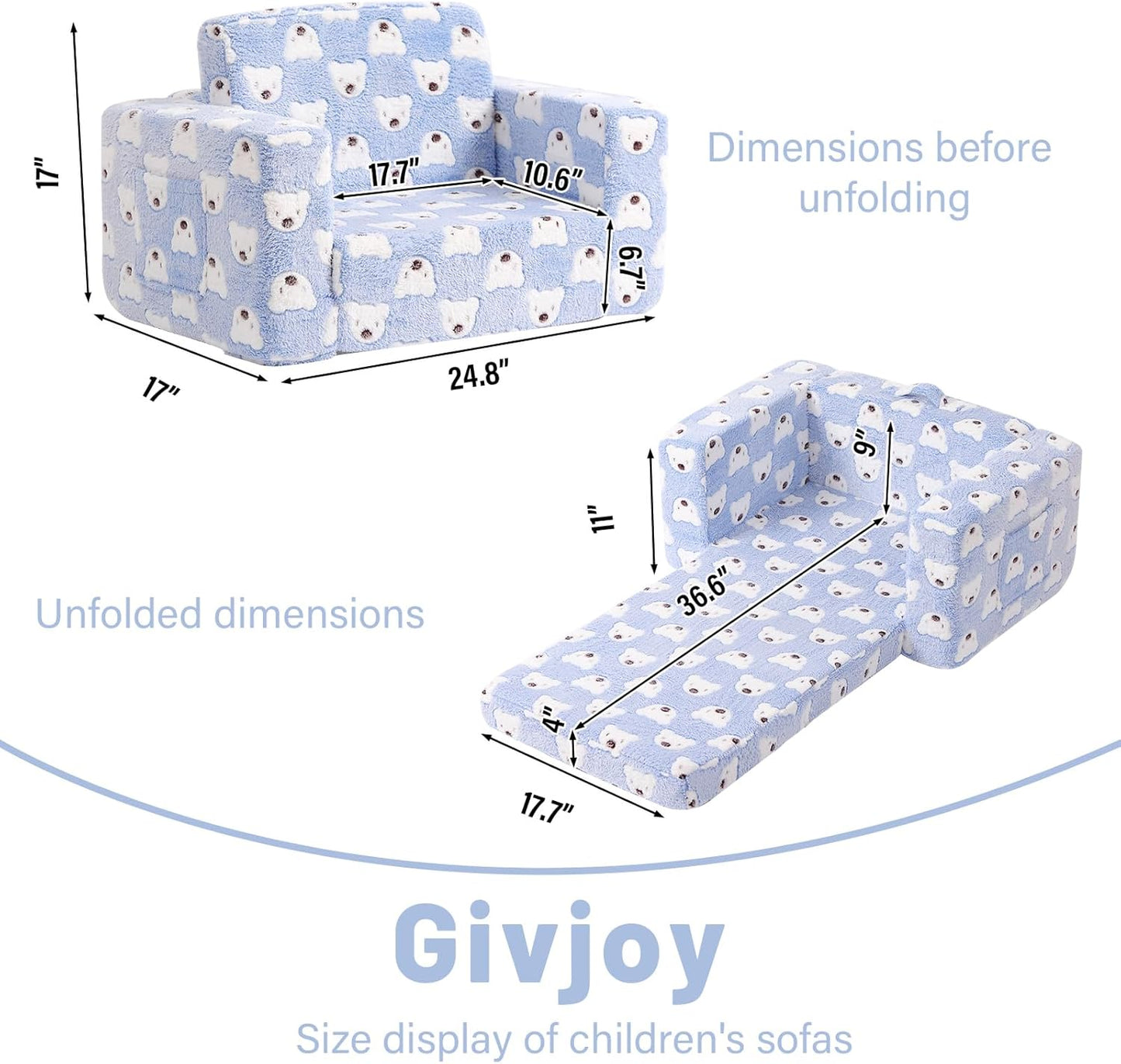 Toddler Chair Kids Couch, 2-in-1 Comfy Armchair with Removable and Washable Cover Carrying Handle, Convertible Reading Chair Toddler Couch for Girls and Boys