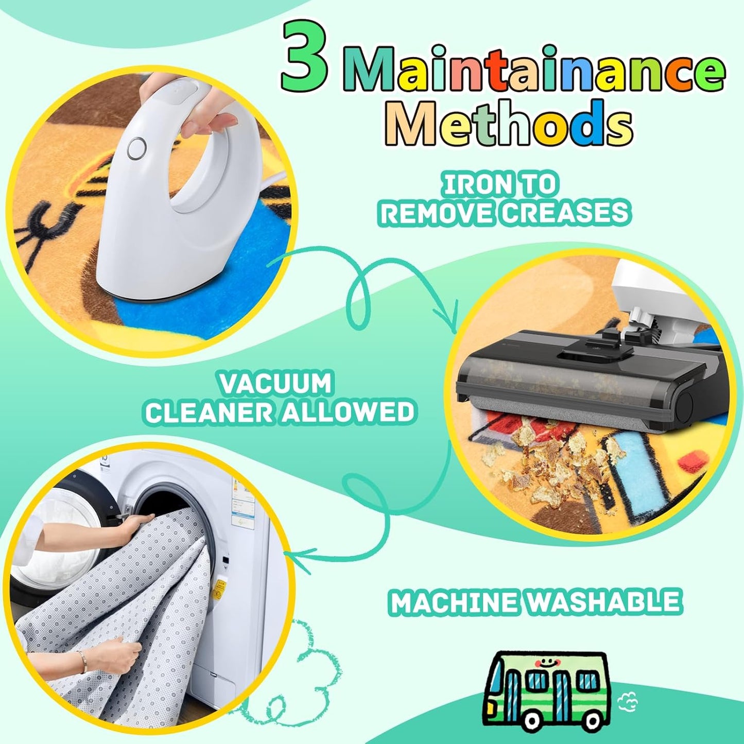 Kids 4x6 Ft Construction Site Play Rug, Baby Play Mat, Tufted Wool & Rubber, Non-Slip, Stain & Fade Resistant, Machine Washable, Rustic Cartoon Construction Site Pattern