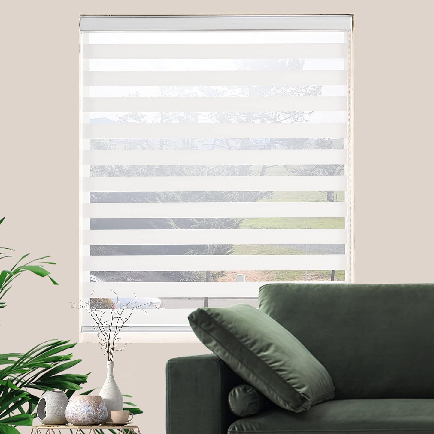 Zebra Roller Shades, Dual Layer Roll Up Blind for Living Room, Semi Sheer Shades Window Privacy Light Control for Day and Night, (Maximum Height 72inch, White Color, Width 24 inch)