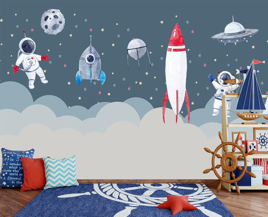 Children's Astronaut Rocket Moon Nursery Wall Mural Wallpaper 178" x 117"