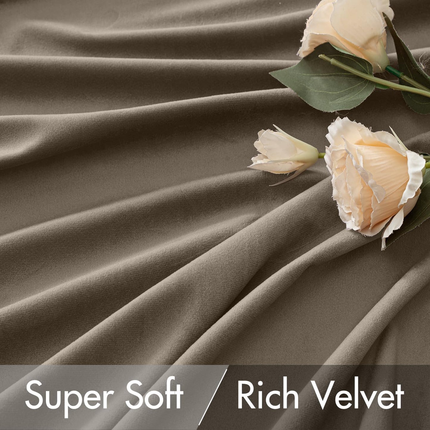 MIULEE Taupe Velvet Curtains 96 inches 2 Panels - Luxury Room Darkening Window Drapes for Bedroom Living Room Thermal Insulated Super Soft Blackout, Back Tab Rod Pocket Pinch Pleated, W52 x L96