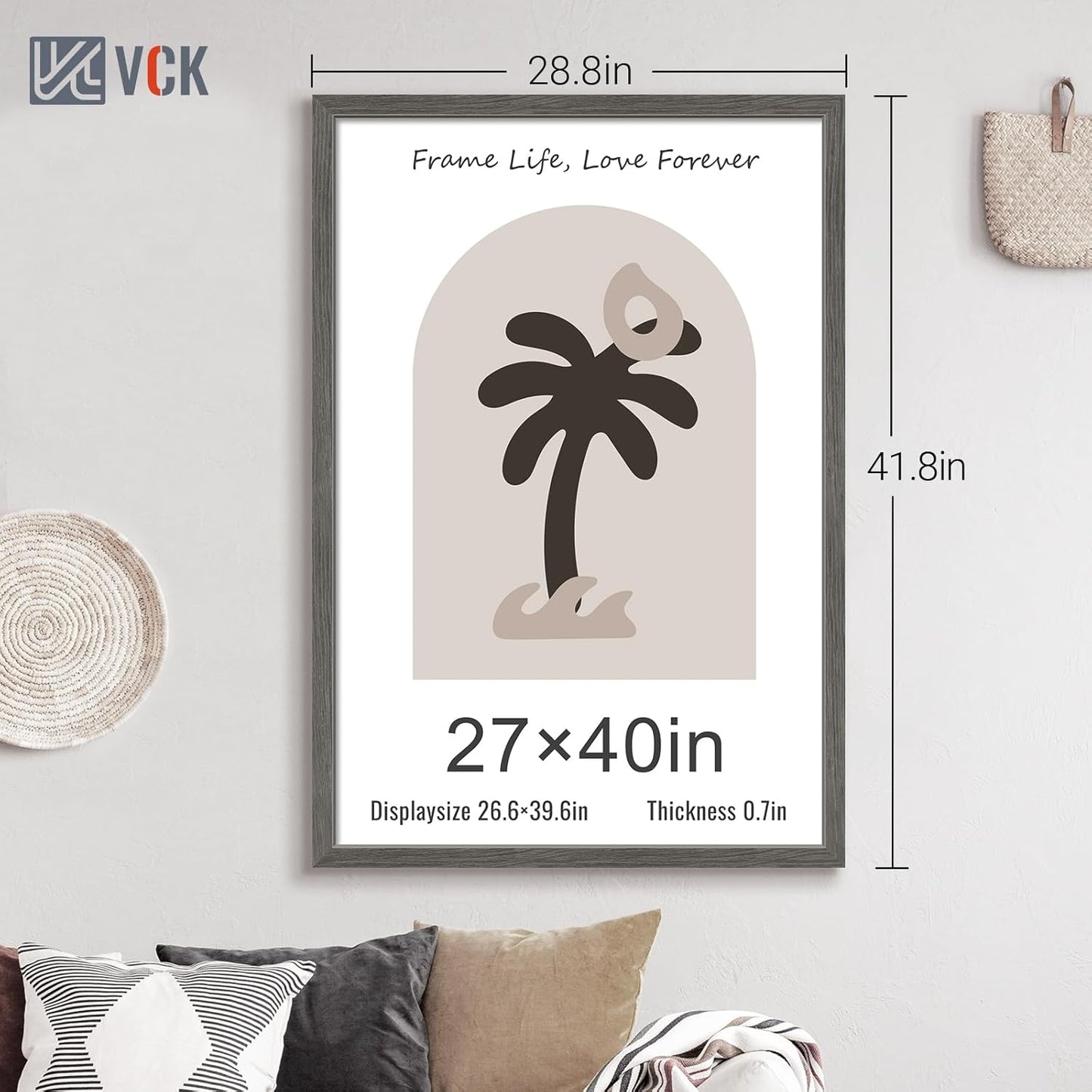 VCK 27x40 Poster Frame Set of 3, Gray Solid Wood Picture Frame, Exclusive Wood Grain, Wall Mounting Hanging