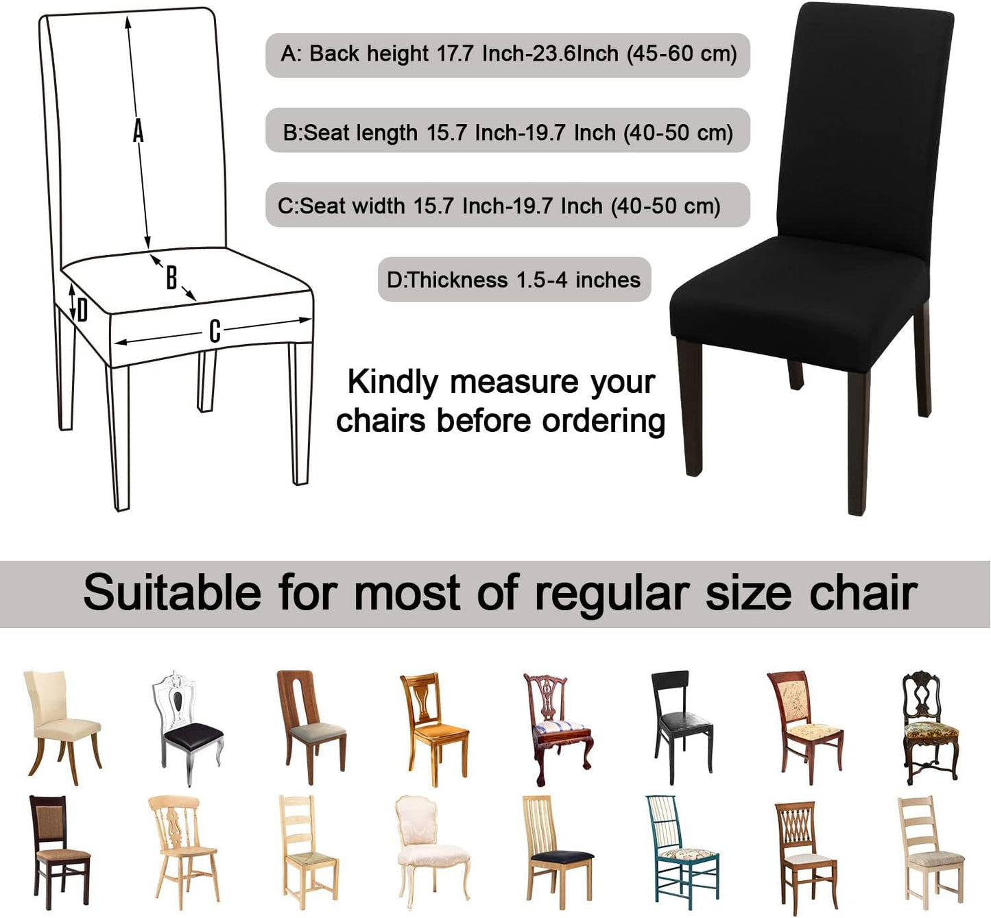 JQinHome Dining Chair Covers Dining Room Chair Slipcovers, 2 Pack High Stretch Removable Washable Parsons Chair Slipcover for Home Party Hotel Wedding Ceremony (Black)