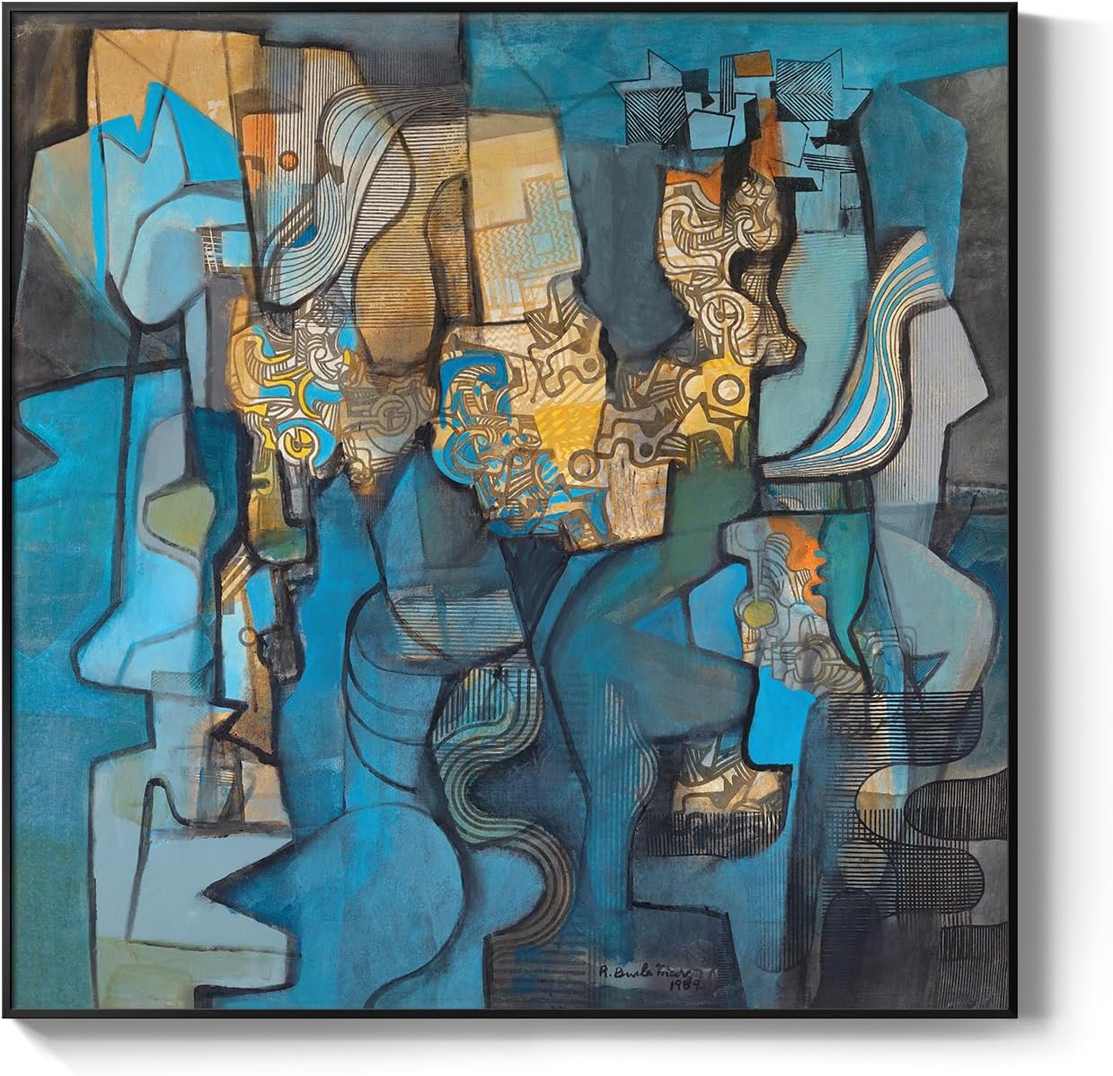 Framed Blue Modern Abstract Wall Art, Large Canvas Paintings Artwork for Walls, Minimalist Art Prints Pictures for Living Room, Hallway, Bedroom, Office, Bathroom Wall Decor -24x24 Inch