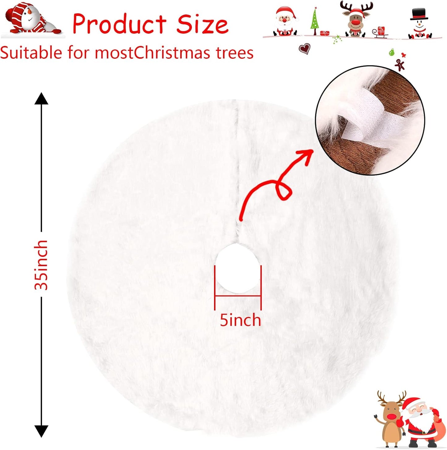 35 Inch Faux Fur Christmas Tree Skirt with Lights Soft Snow White Plush Tree Mat Christmas Decorations Fluffy Tree Skirts Xmas Holiday Party Indoor Decorations