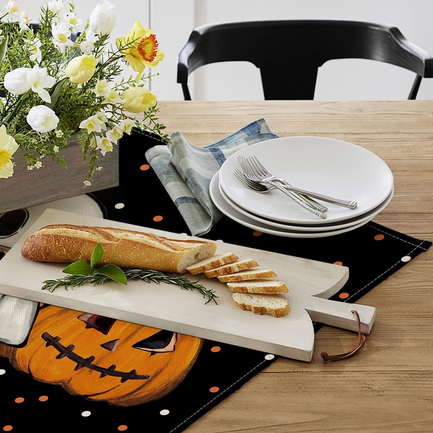 Artoid Mode Cat Ghost Pumpkin Halloween Placemats, 24x36 Inch Extra Large Table Mats for Kitchen Countertop Protector Dining Decoration