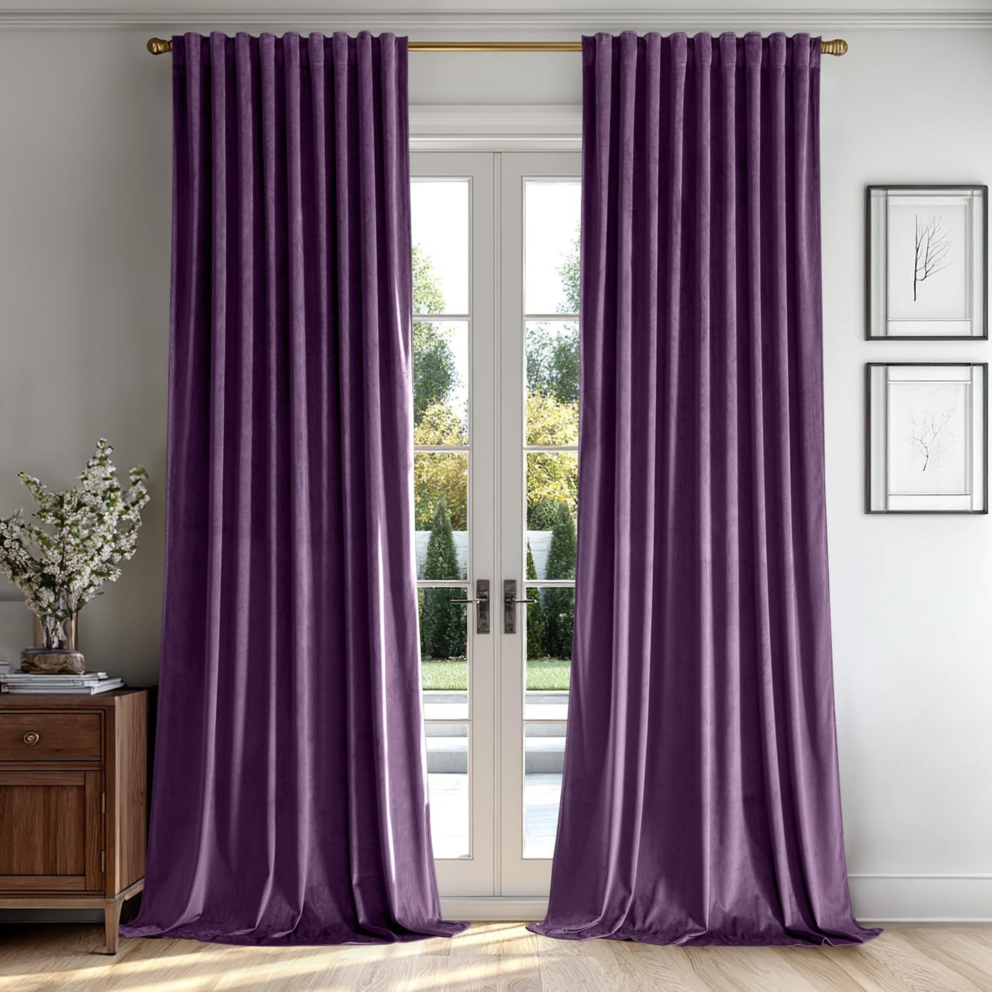 MIULEE Purple Velvet Curtains 84 inches 2 Panels - Luxury Room Darkening Window Drapes for Bedroom Living Room Thermal Insulated Super Soft Blackout, Back Tab Rod Pocket Pinch Pleated, W52 x L84