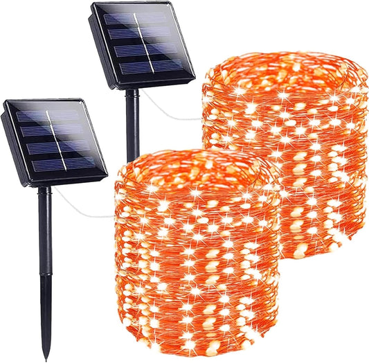 Extra-Long 144FT Solar String Lights for Outside, 2 Pack 400LED Solar Fairy Lights Outdoor, Waterproof Copper Wire with 8 Modes Twinkle Lights for Tree Garden Party Xmas Wedding Decor (Orange)