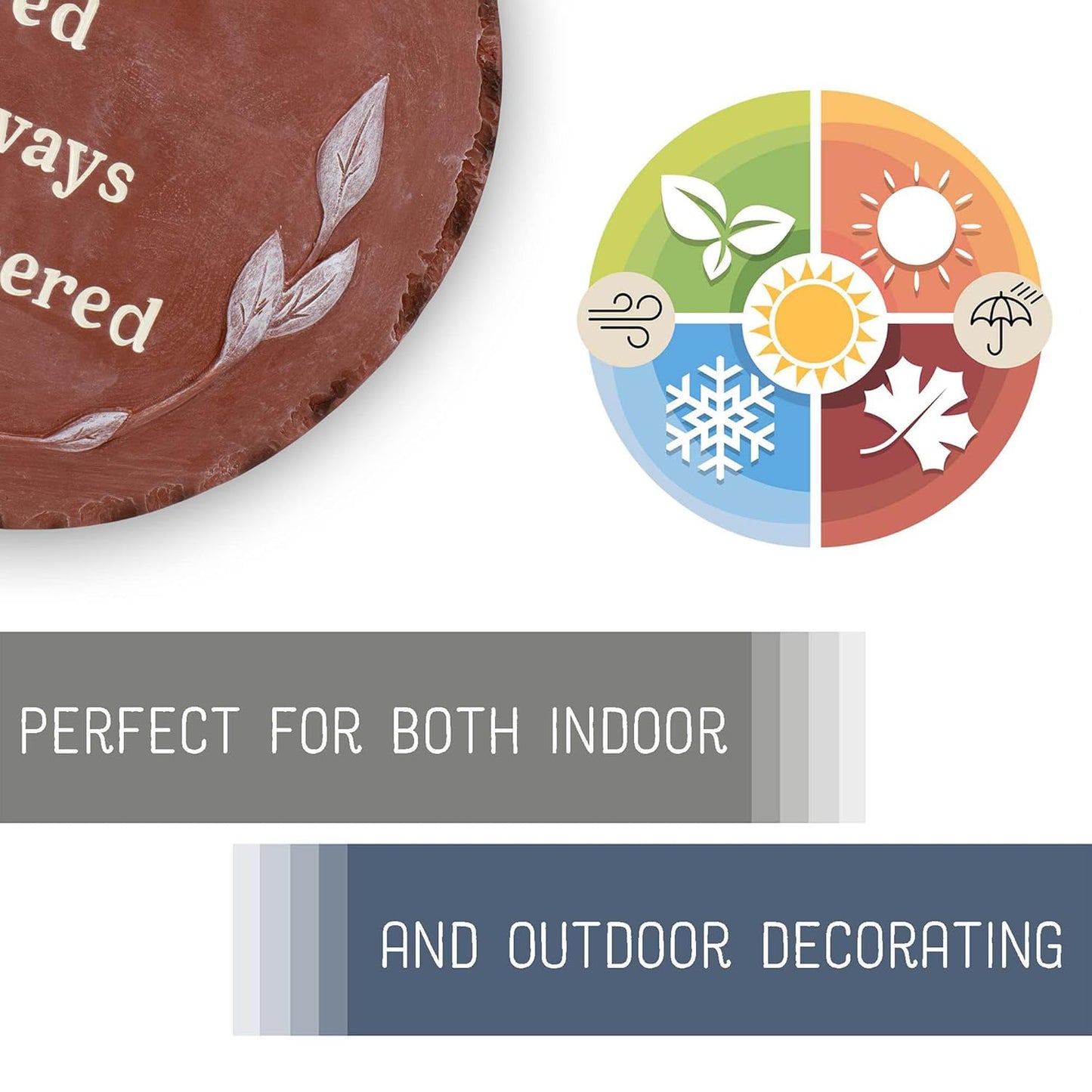 NAT & Jules Floral Laurel Wreath Leaves Pattern Dimensional Indoor Outdoor 12 inch Round Cast Resin Decorative Garden Stepping Stone, Patio, Walkway Sculpture Yard Art, Forever Loved Red