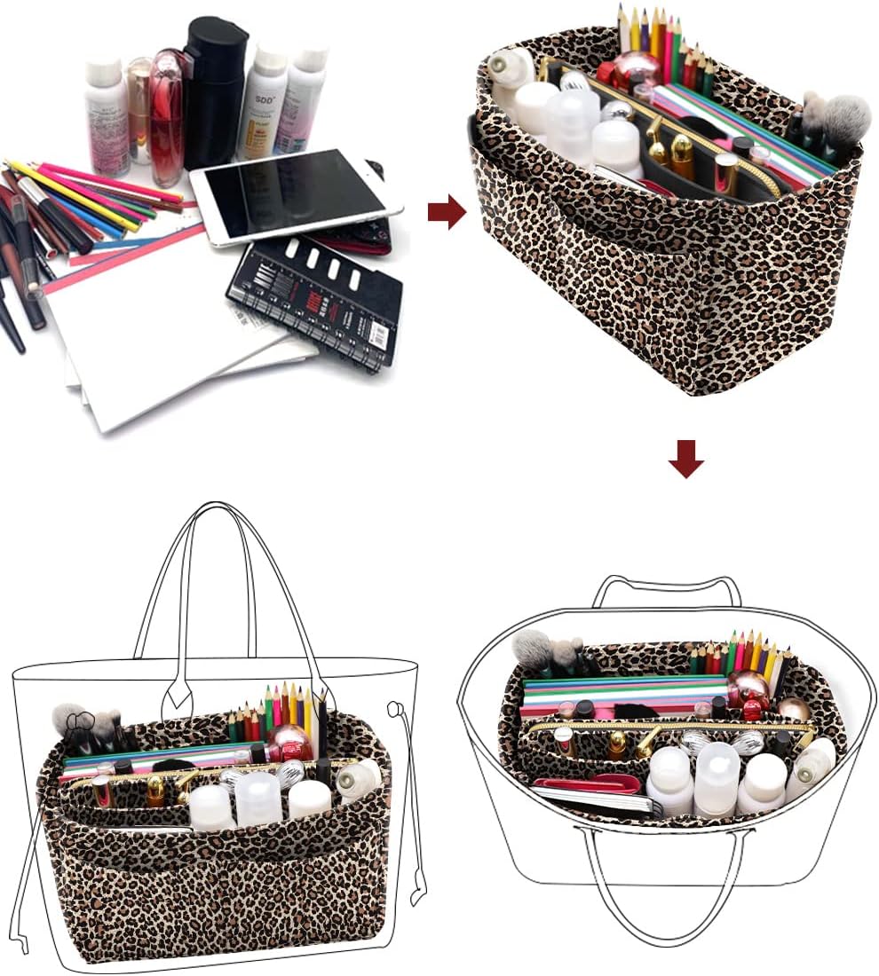 LEXSION Felt Purse Bag Organizer Insert with zipper Bag Tote Shaper Fit Speedy Neverful PM MM