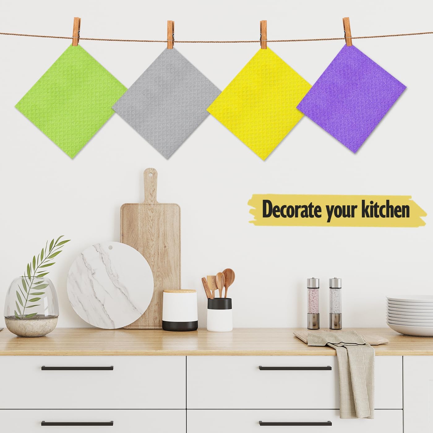 Swedish Dishcloths for Kitchen | 10 Pack Absorbent Cellulose Sponge Cloths Washable | Non-Scratch Reusable Paper Towels Quick Drying Cleaning Rag - White