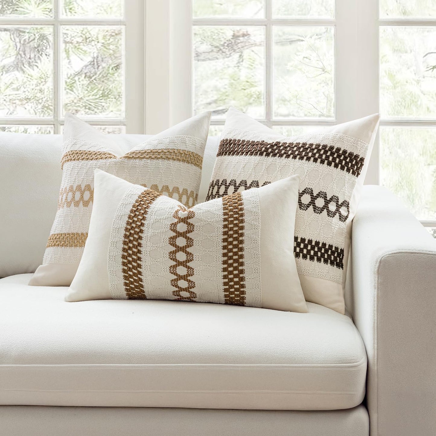 MIULEE Set of 2 Coco Brown Boho Decorative Lumbar Pillow Covers 12x20 Inch Farmhouse Rustic Couch Throw Pillows Modern Cotton Cushion Covers Retro Cute Macrame Woven Home Decor for Bed Sofa Chair